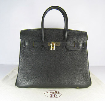 Hermes Birkin 35Cm Togo Leather Handbags Black Gold